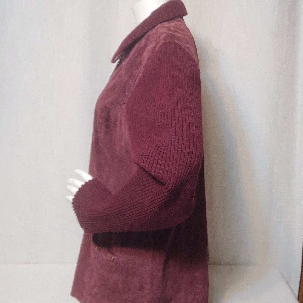 Denim & Co Genuine Leather Jacket Streetwear Studded Suede Knit Sleeve X… - Picture 5 of 9